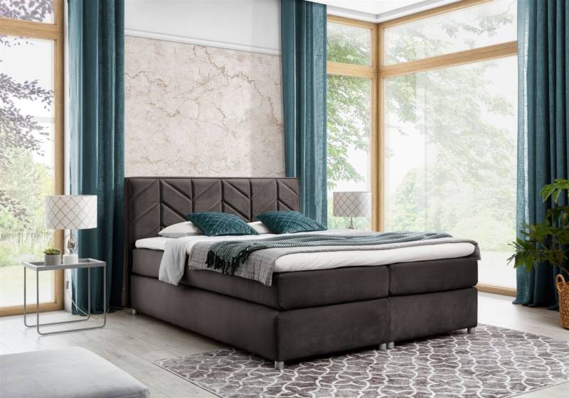 Boxspringbett Schlafzimmerbett Bett BARTOLO DELUX Stoff Braun 140x200cm von Fun-Möbel