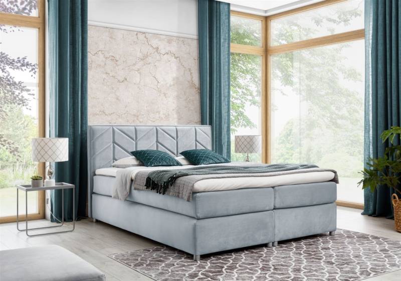 Boxspringbett Schlafzimmerbett Bett BARTOLO DELUX Stoff Hellgrau 180x200cm von Fun-Möbel