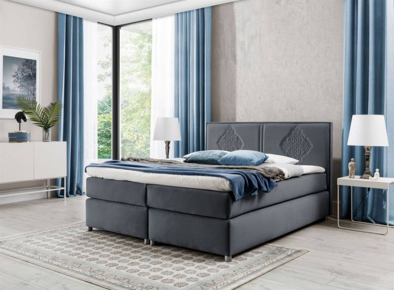 Boxspringbett Schlafzimmerbett Bett DAMIANO DELUX Stoff Anthrazit 140x200cm von Fun-Möbel