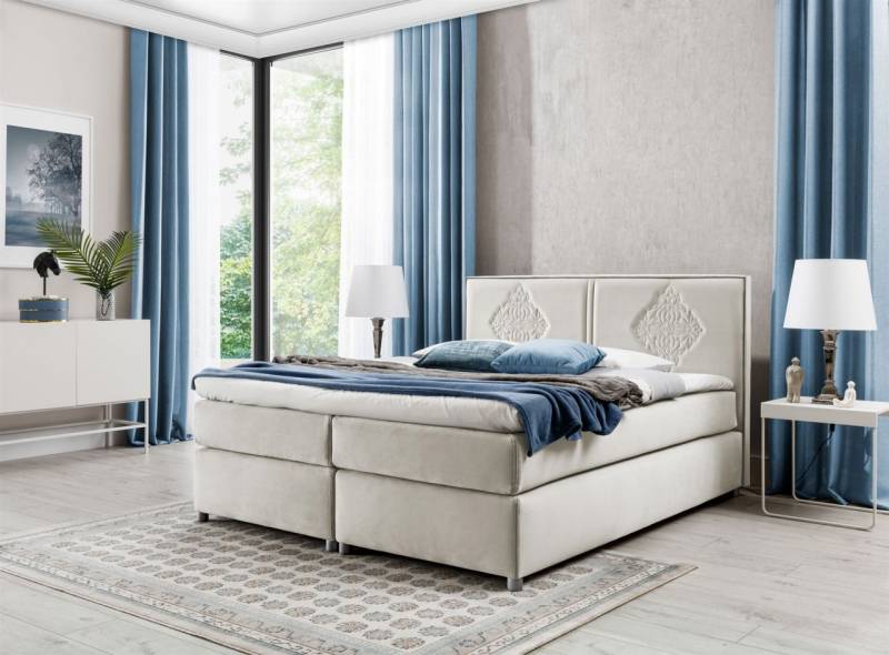 Boxspringbett Schlafzimmerbett Bett DAMIANO DELUX Stoff Beige 120x200cm Boxspringbett Schlafzimmerbett Bett DAMIANO DELUX Stoff Beige 120x200cm von Fun-Möbel