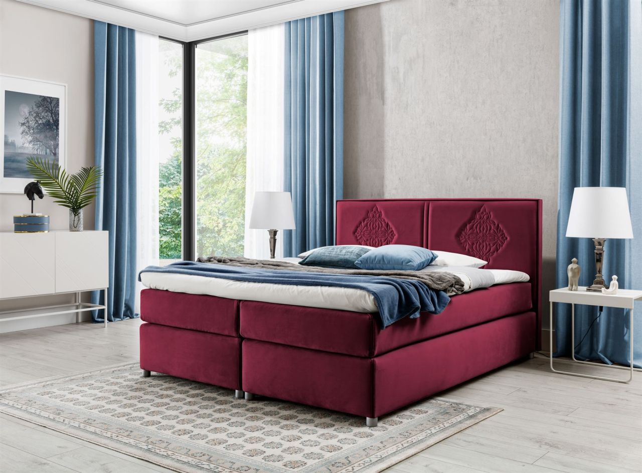 Boxspringbett Schlafzimmerbett Bett DAMIANO DELUX Stoff Bordeaux 160x200cm von Fun-Möbel