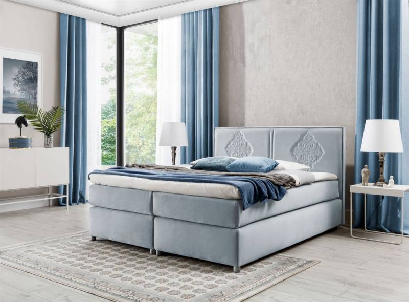 Boxspringbett Schlafzimmerbett Bett DAMIANO DELUX Stoff Hellgrau 140x200cm von Fun-Möbel
