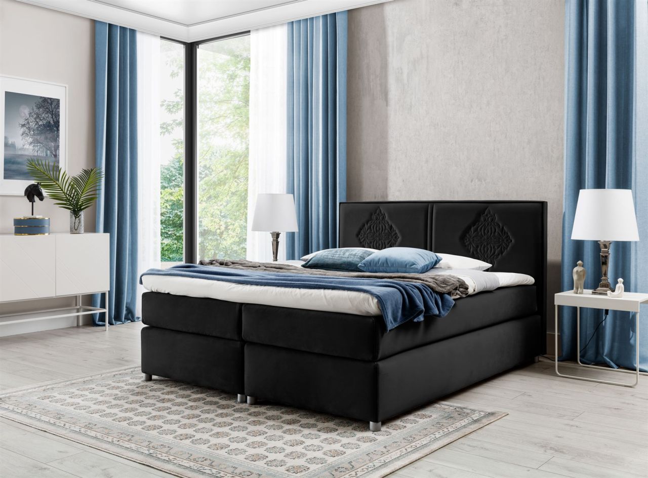 Boxspringbett Schlafzimmerbett Bett DAMIANO DELUX Stoff Schwarz 120x200cm von Fun-Möbel