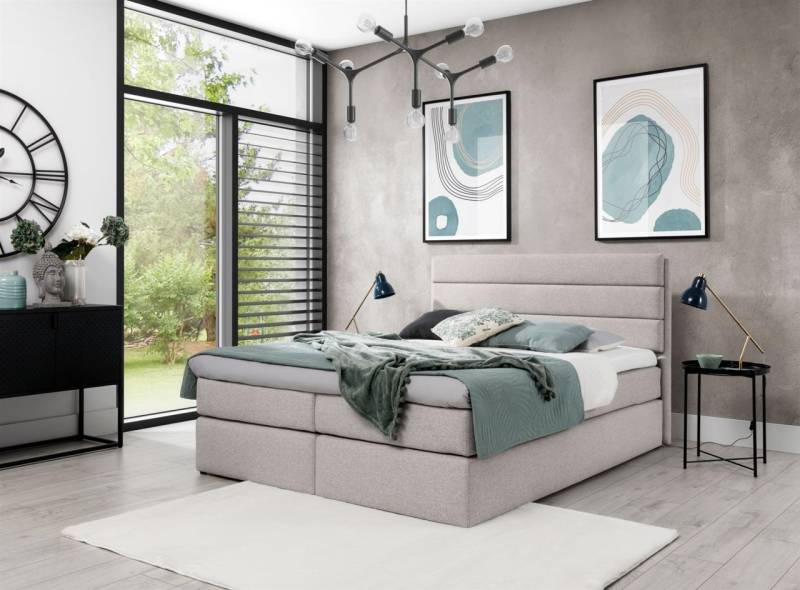 Boxspringbett Schlafzimmerbett Bett DAVINO DELUX Stoff Beige 120x200cm von Fun-Möbel
