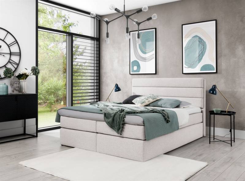Boxspringbett Schlafzimmerbett Bett DAVINO DELUX Stoff Creme 120x200cm von Fun-Möbel