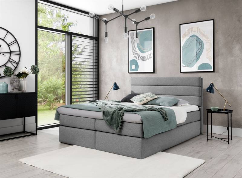 Boxspringbett Schlafzimmerbett Bett DAVINO DELUX Stoff Grau 120x200cm von Fun-Möbel