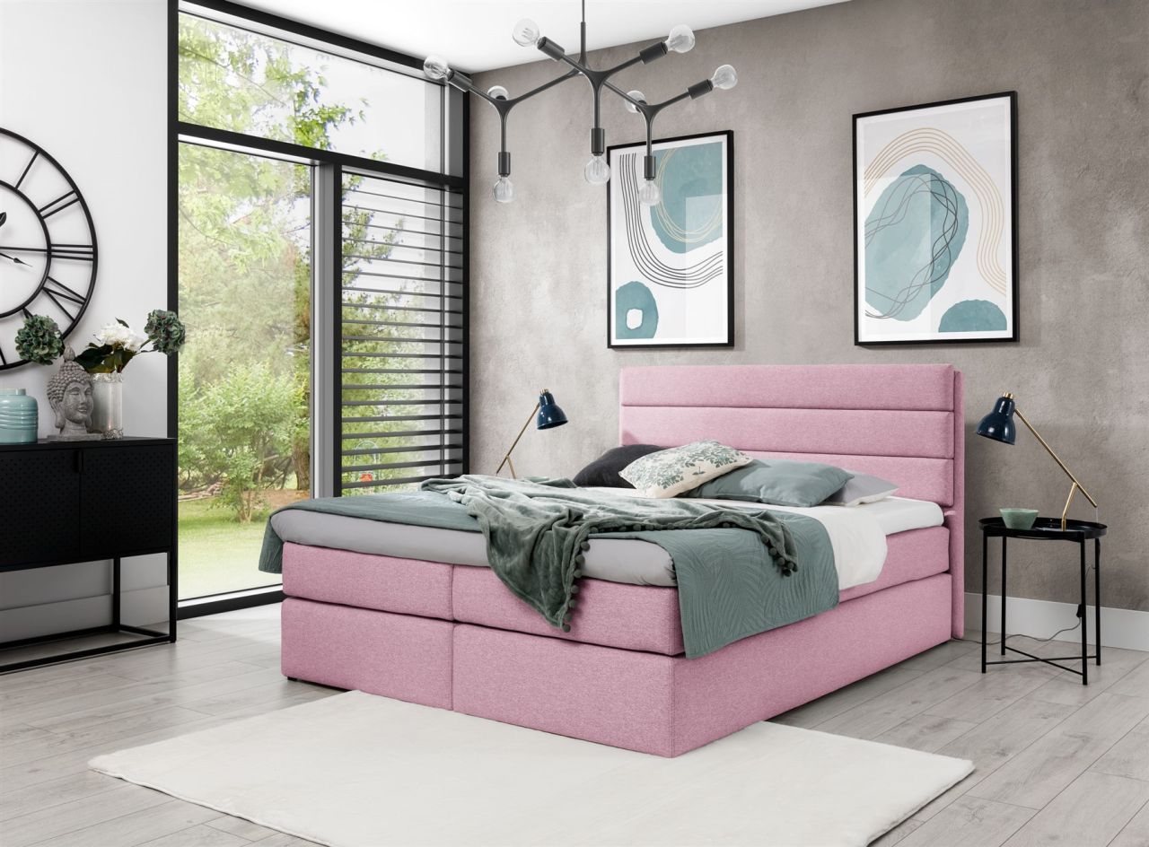 Boxspringbett Schlafzimmerbett Bett DAVINO DELUX Stoff Rosa 160x200cm von Fun-Möbel