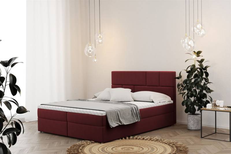 Boxspringbett Schlafzimmerbett CALVIN 120x200cm in Stoff Matt Velvet Weinrot von Fun Moebel