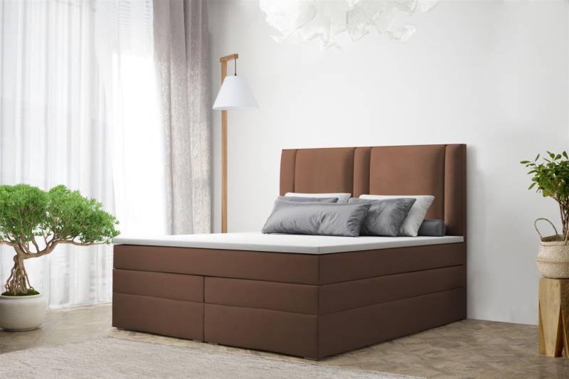 Boxspringbett Schlafzimmerbett CANDELA DELUX 180x200cm in Kunstleder Braun von Fun Moebel