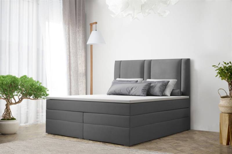 Boxspringbett Schlafzimmerbett CANDELA DELUX 180x200cm in Kunstleder Grau von Fun Moebel