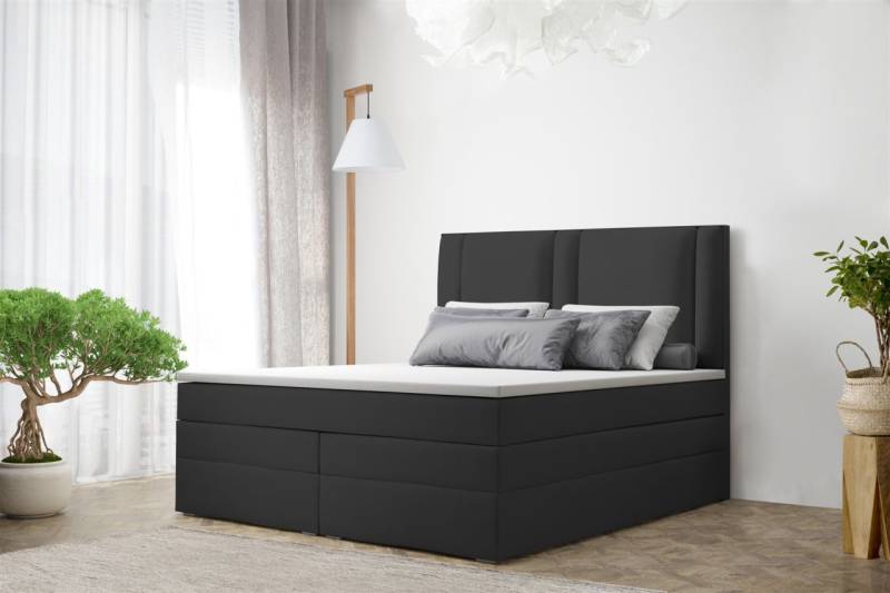 Boxspringbett Schlafzimmerbett CANDELA DELUX 180x200cm in Kunstleder Schwarz von Fun Moebel