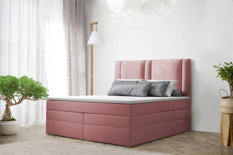 Boxspringbett Schlafzimmerbett CANDELA DELUX 200x200cm in Stoff Altrosa von Fun Moebel