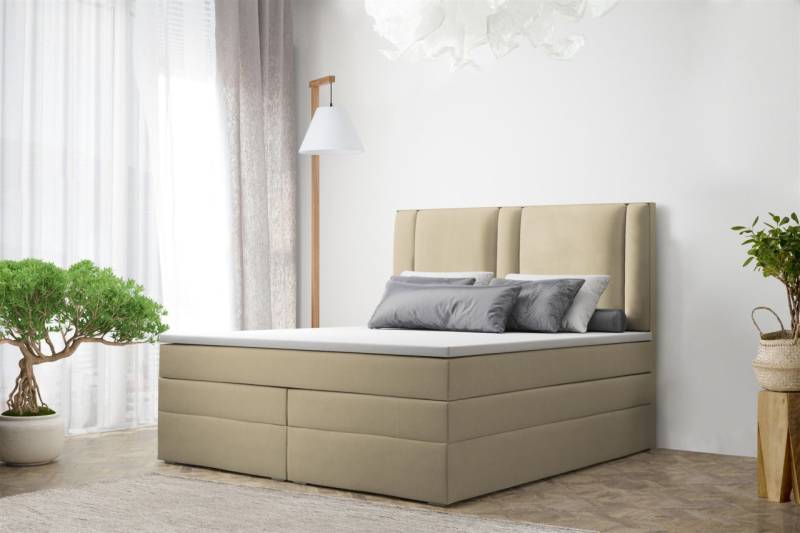 Boxspringbett Schlafzimmerbett CANDELA DELUX 200x200cm in Stoff Cappuccino von Fun Moebel