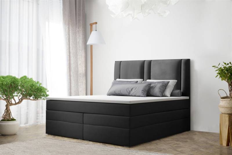 Boxspringbett Schlafzimmerbett CANDELA DELUX 200x200cm in Stoff Schwarz von Fun Moebel