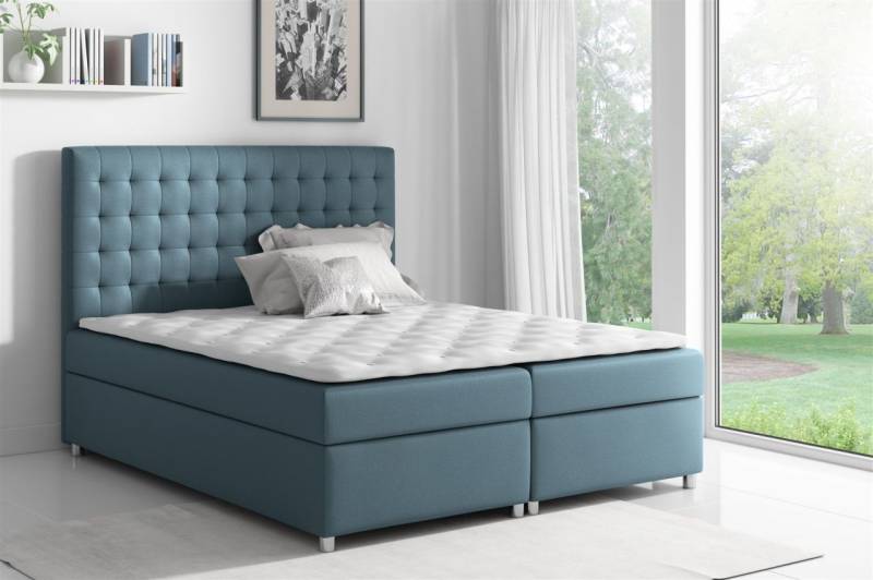 Boxspringbett Schlafzimmerbett CARIN Polyesterstoff Jeansblau 120x200cm von Fun Moebel