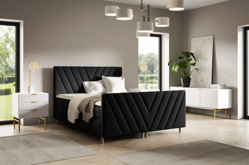 Boxspringbett Schlafzimmerbett CARLITO 140x200cm in Stoff Fresh Schwarz von Fun Möbel