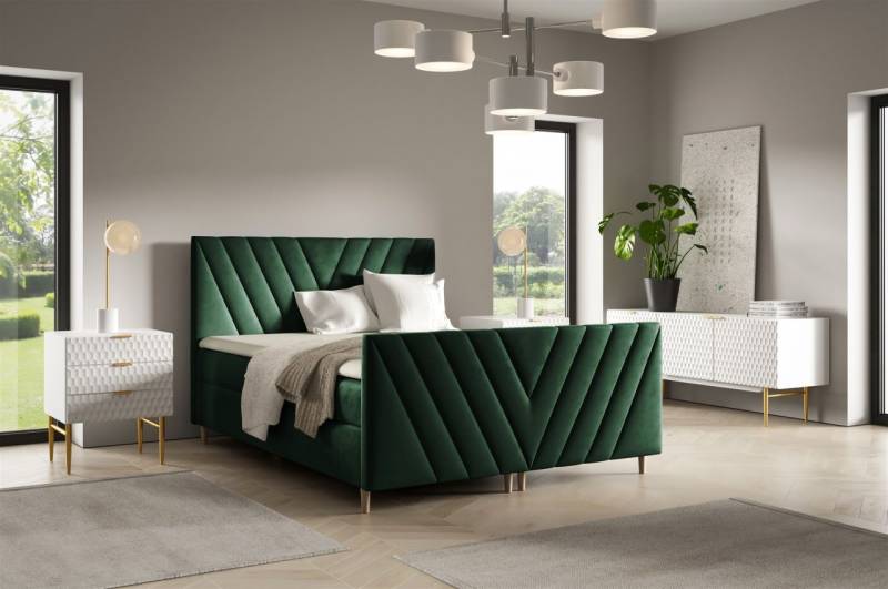 Boxspringbett Schlafzimmerbett CARLITO 160x220cm in Stoff Fresh Flaschengrün von Fun Möbel
