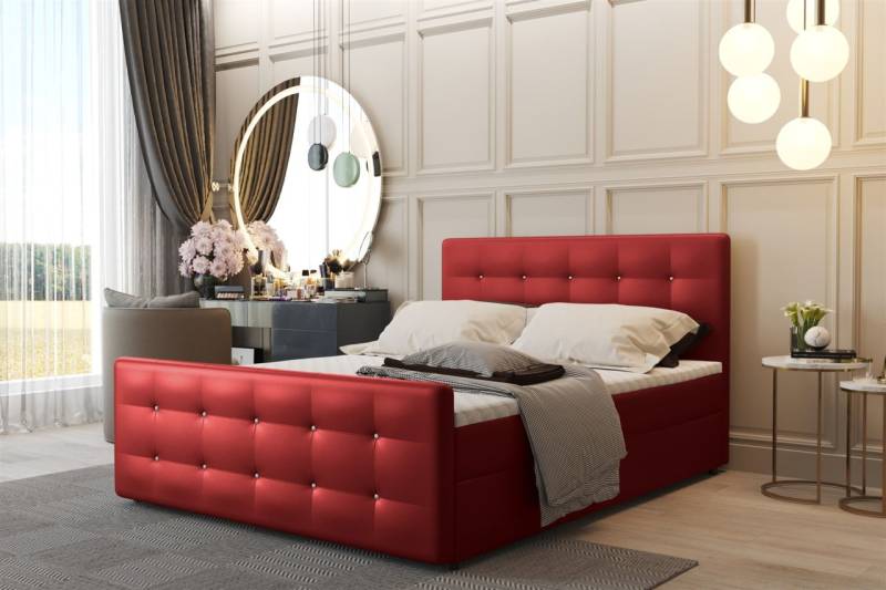 Boxspringbett Schlafzimmerbett CARLOS 140x200cm Kunstleder Madryt Rot inkl.Be... von Fun Moebel