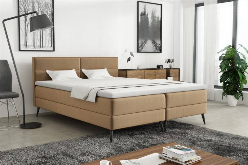 Boxspringbett Schlafzimmerbett CORDOBA 200x200cm Stoff Monolith Beige von Fun Möbel