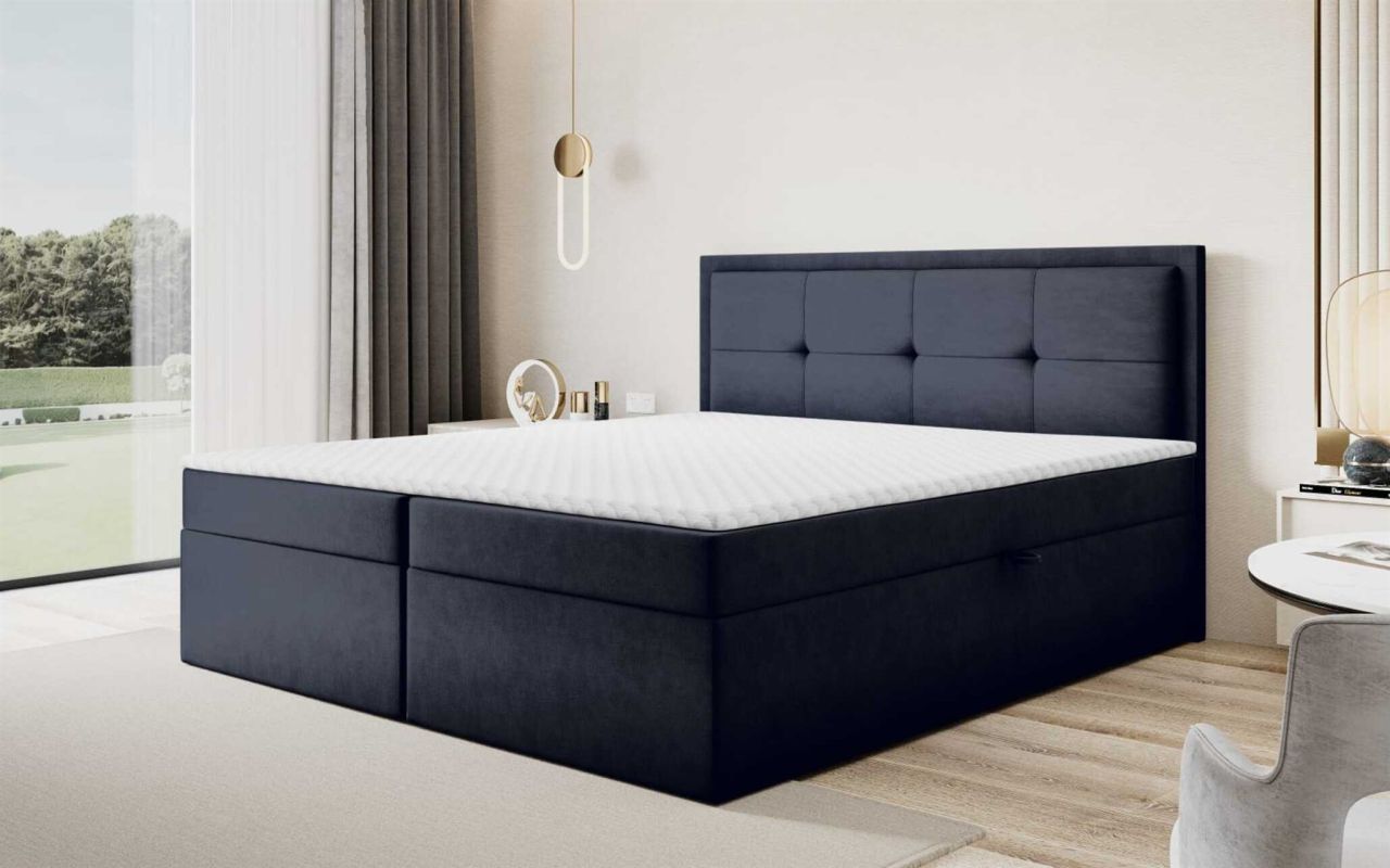 Boxspringbett Schlafzimmerbett DEGNA 140x200cm Stoff Gerra Schwarz von Fun Möbel
