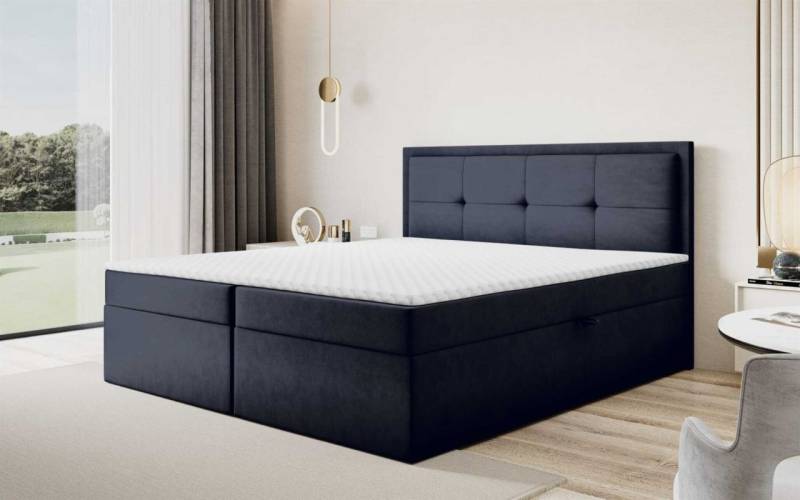 Boxspringbett Schlafzimmerbett DEGNA 140x200cm Stoff Gerra Schwarz von Fun Möbel
