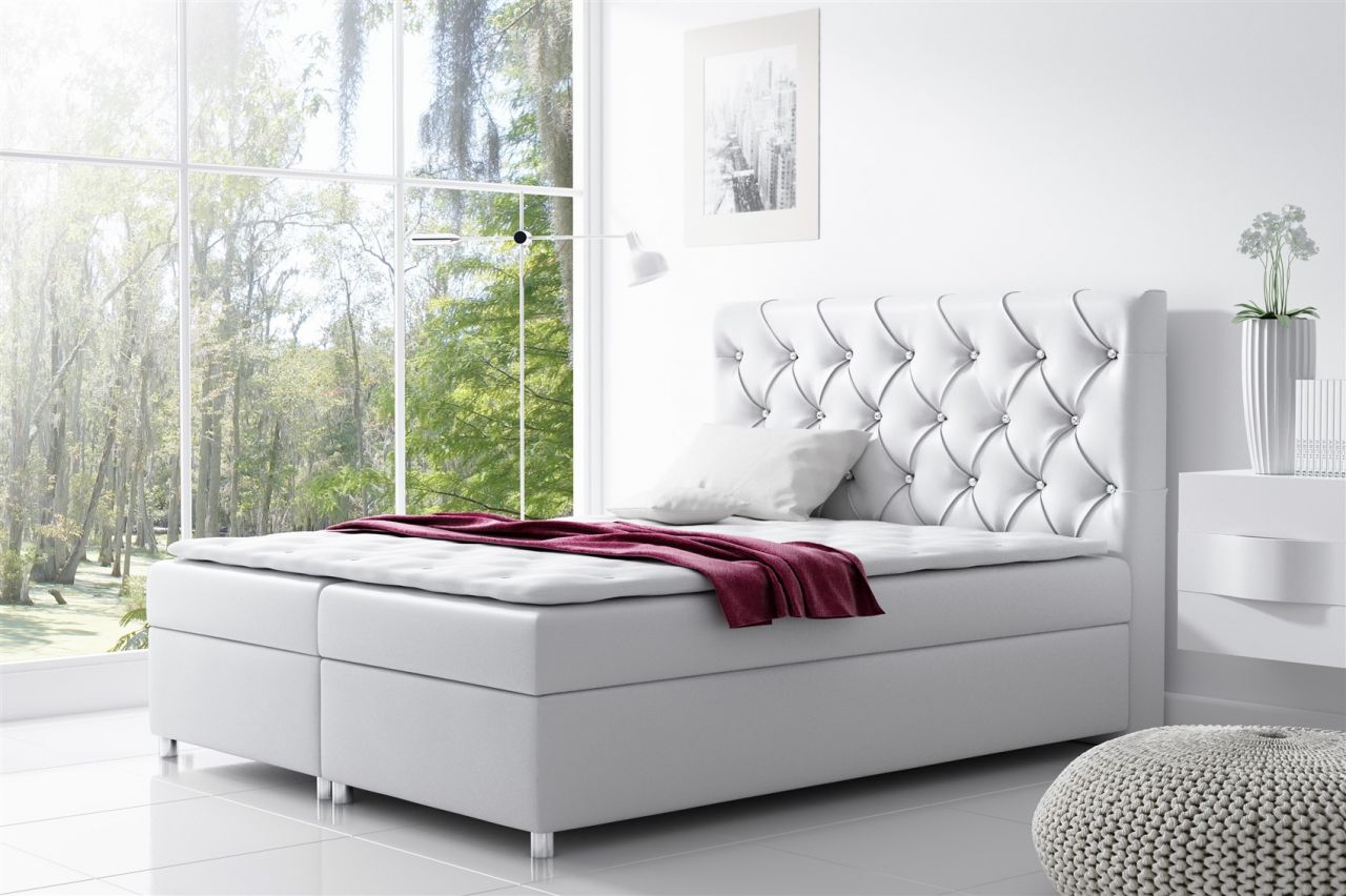 Boxspringbett Schlafzimmerbett DOLCE Kunstleder Weiss 120x200cm von Fun Moebel