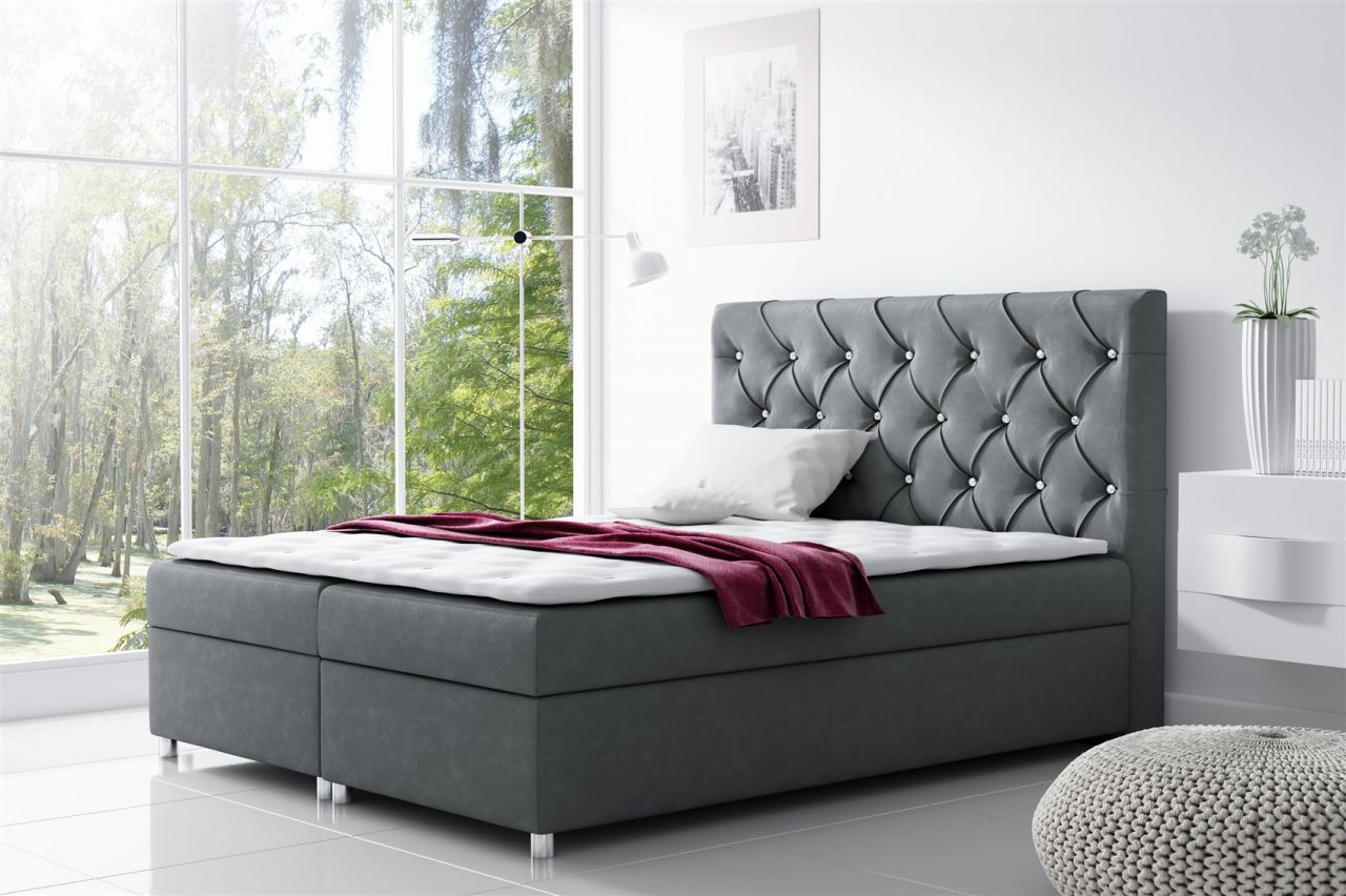 Boxspringbett Schlafzimmerbett DOLCE Polyesterstoff Grau 120x200cm von Fun Moebel