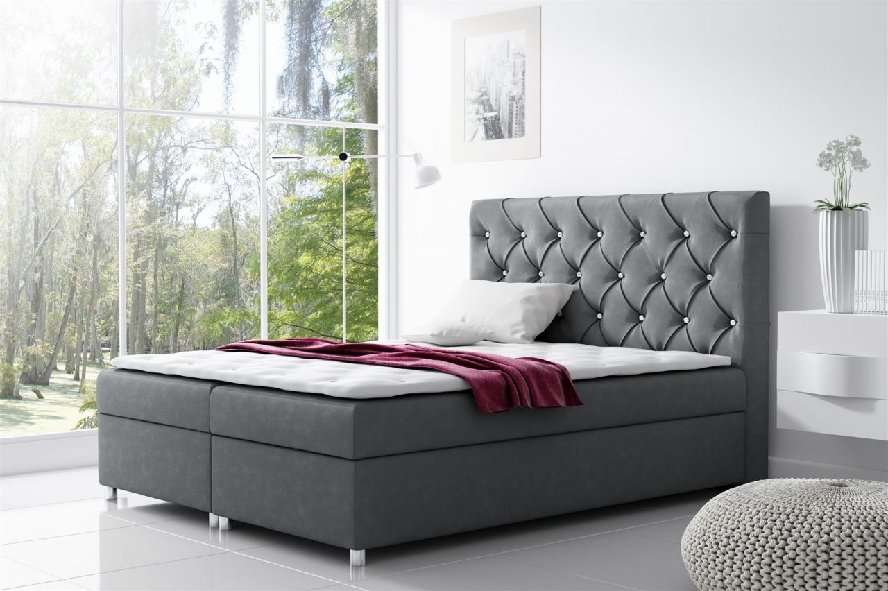 Boxspringbett Schlafzimmerbett DOLCE Polyesterstoff Grau 120x200cm Boxspringbett Schlafzimmerbett DOLCE Polyesterstoff Grau 120x200cm von Fun Moebel