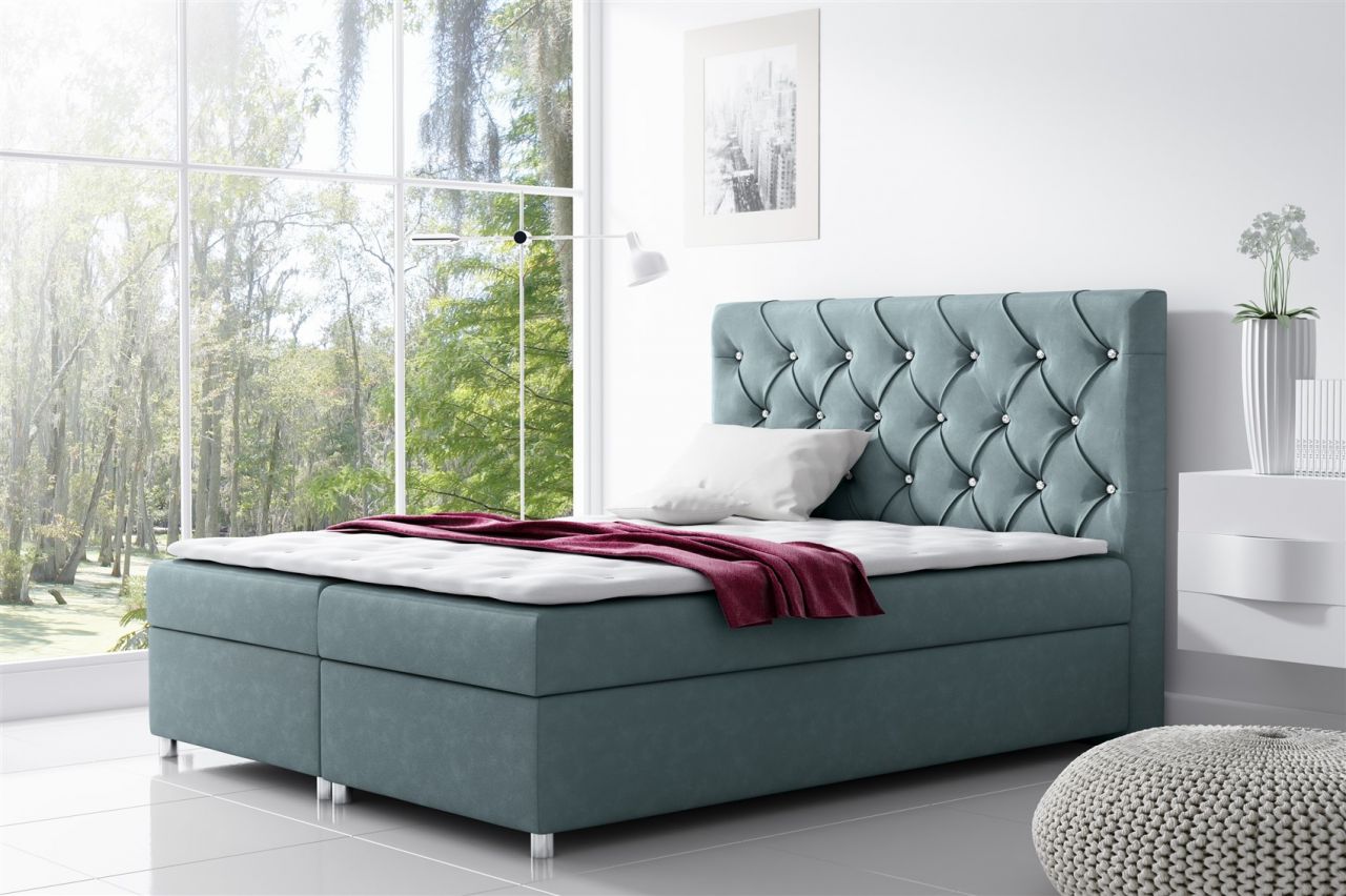 Boxspringbett Schlafzimmerbett DOLCE Polyesterstoff Oceangrün 120x200cm von Fun Moebel