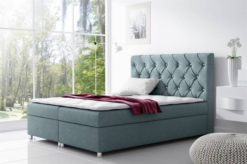 Boxspringbett Schlafzimmerbett DOLCE Polyesterstoff Oceangrün 160x200cm von Fun Moebel