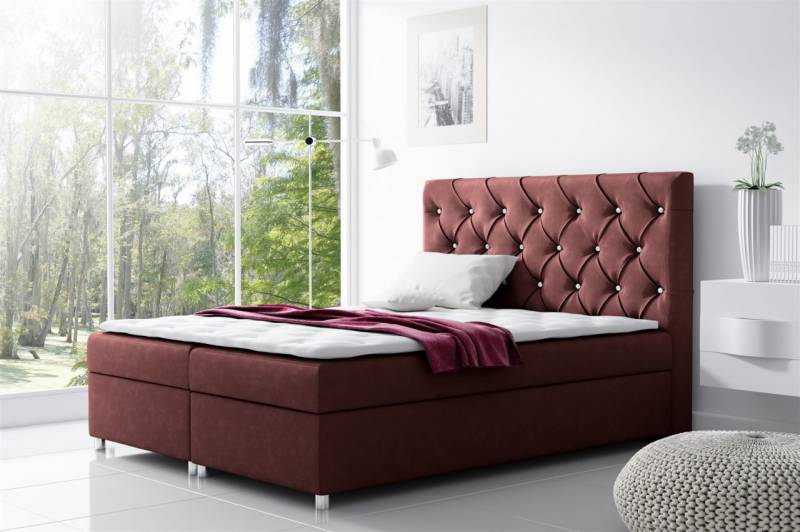 Boxspringbett Schlafzimmerbett DOLCE Polyesterstoff Weinrot 200x200cm von Fun Moebel