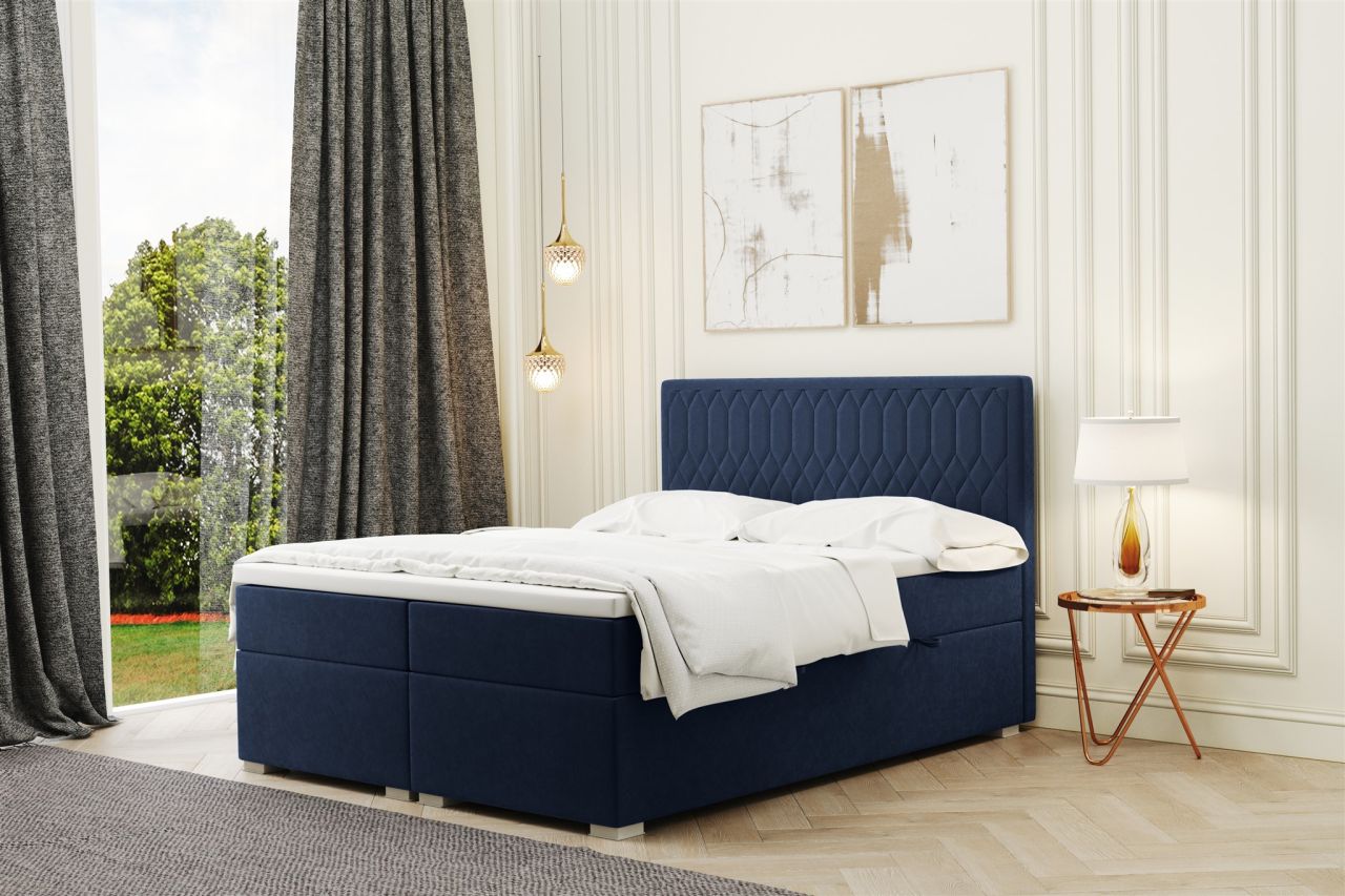 Boxspringbett Schlafzimmerbett DUSTY 200x220cm in Stoff Riviera Dunkelblau von Fun Moebel