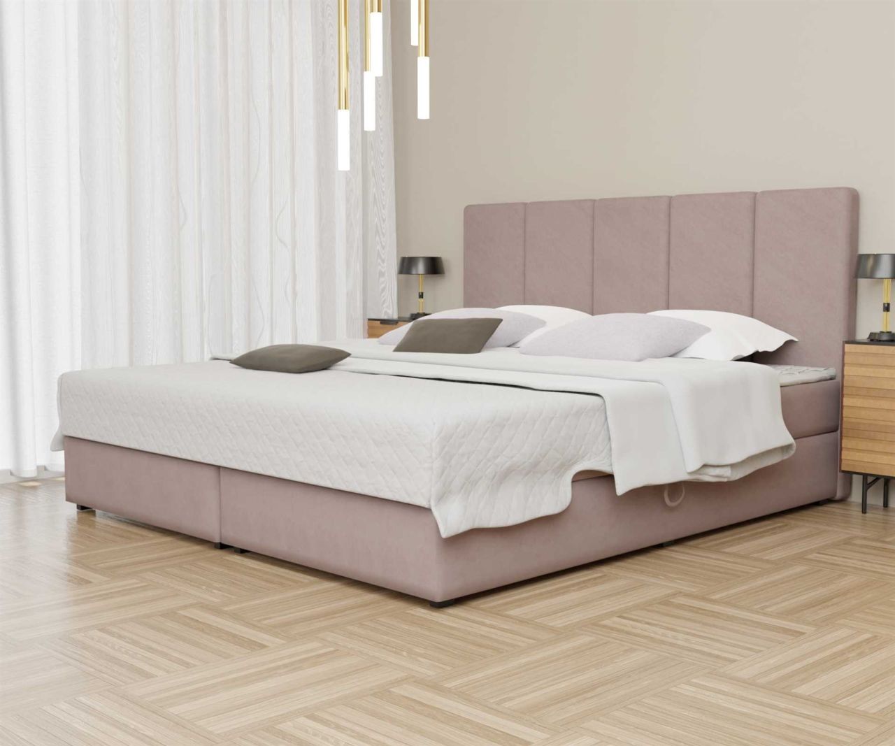 Boxspringbett Schlafzimmerbett ELICIO 160x220cm Stoff Rose inkl. Bettkasten von Fun Moebel