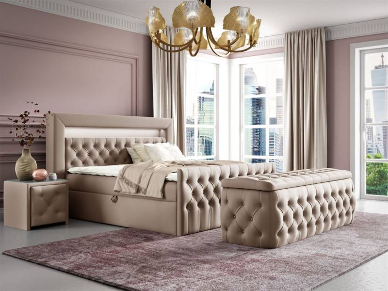 Boxspringbett Schlafzimmerbett ERNESTO Nr.4 180x200cm in Elisa Velvet Beige von Fun Möbel