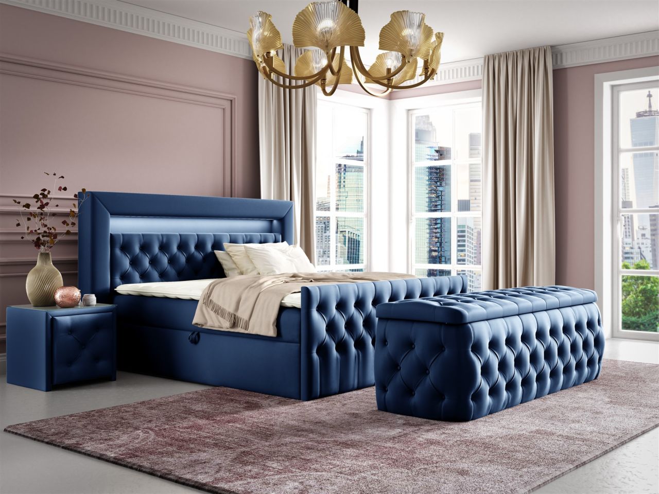 Boxspringbett Schlafzimmerbett ERNESTO Nr.4 180x200cm in Elisa Velvet Blau Boxspringbett Schlafzimmerbett ERNESTO Nr.4 180x200cm in Elisa Velvet Blau von Fun Möbel