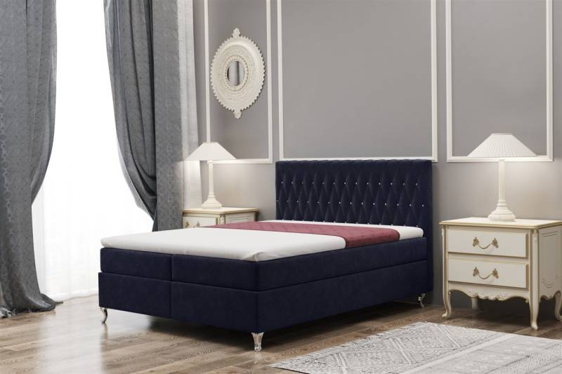 Boxspringbett Schlafzimmerbett ESME 180x220cm in Stoff Monolith Marineblau von Fun Moebel