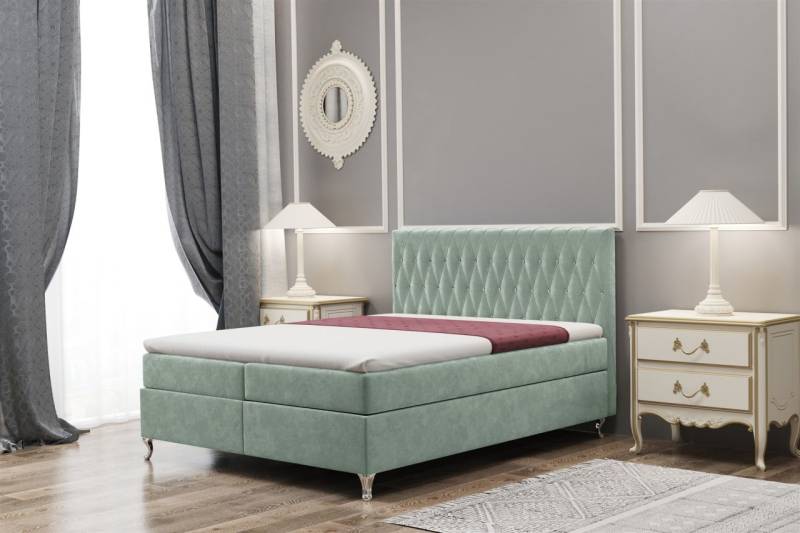 Boxspringbett Schlafzimmerbett ESME 180x220cm in Stoff Riviera Mint von Fun Moebel
