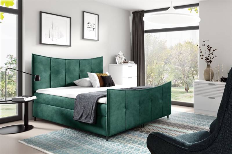 Boxspringbett Schlafzimmerbett FABIEN LUX 140x200cm Grün inkl. Bettkasten von Fun Moebel