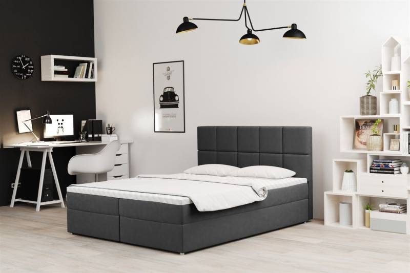 Boxspringbett Schlafzimmerbett FRASCO 140x200cm in Stoff Soro Anthrazit von Fun Moebel