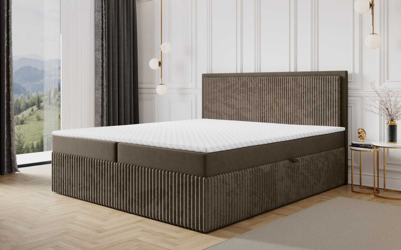 Boxspringbett Schlafzimmerbett HIDIS 140x220cm Stoff Vito Braun Boxspringbett Schlafzimmerbett HIDIS 140x220cm Stoff Vito Braun von Fun Möbel