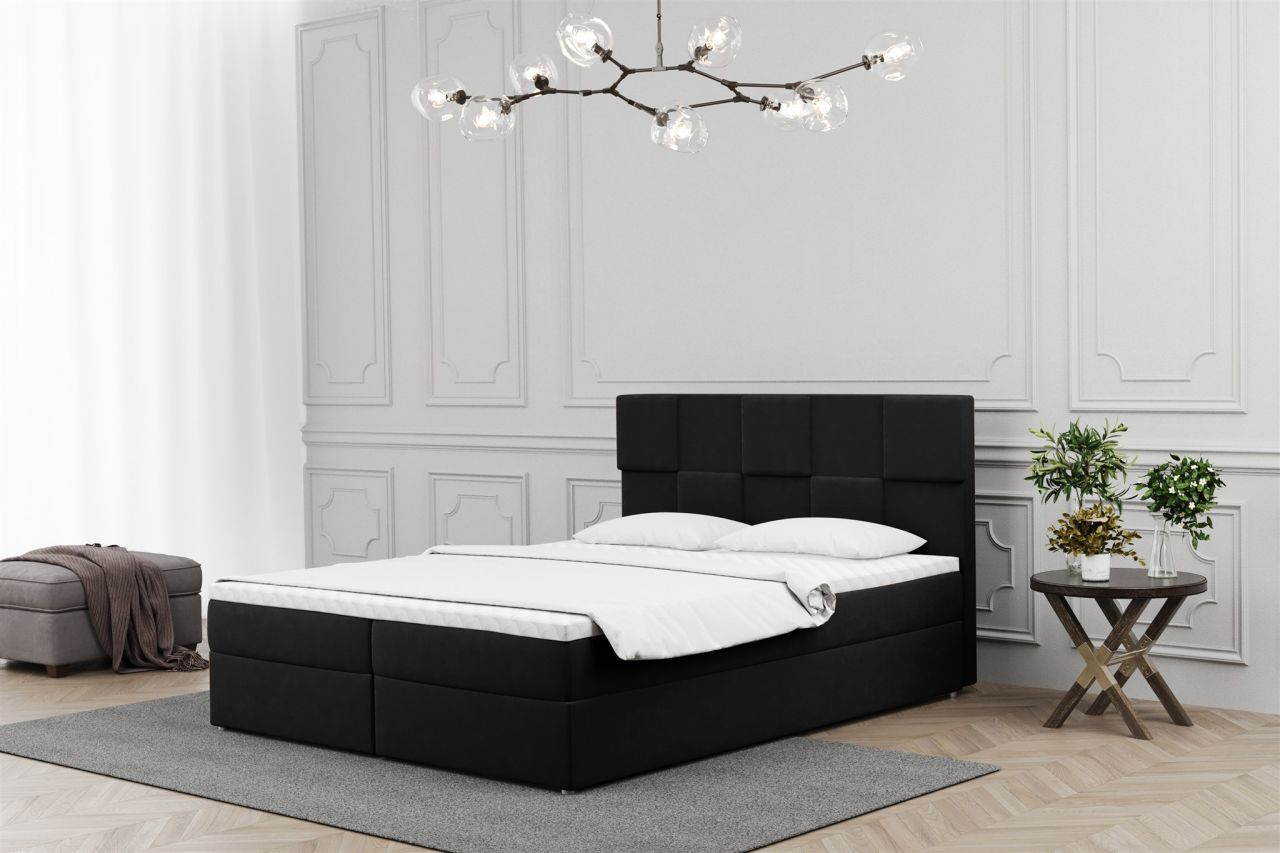 Boxspringbett Schlafzimmerbett JOLIE 180x200cm in Stoff Matt Velvet Schwarz von Fun Möbel