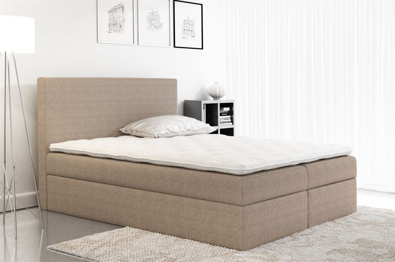 Boxspringbett Schlafzimmerbett KELIS Webstoff Beige 120x200cm von Fun Moebel