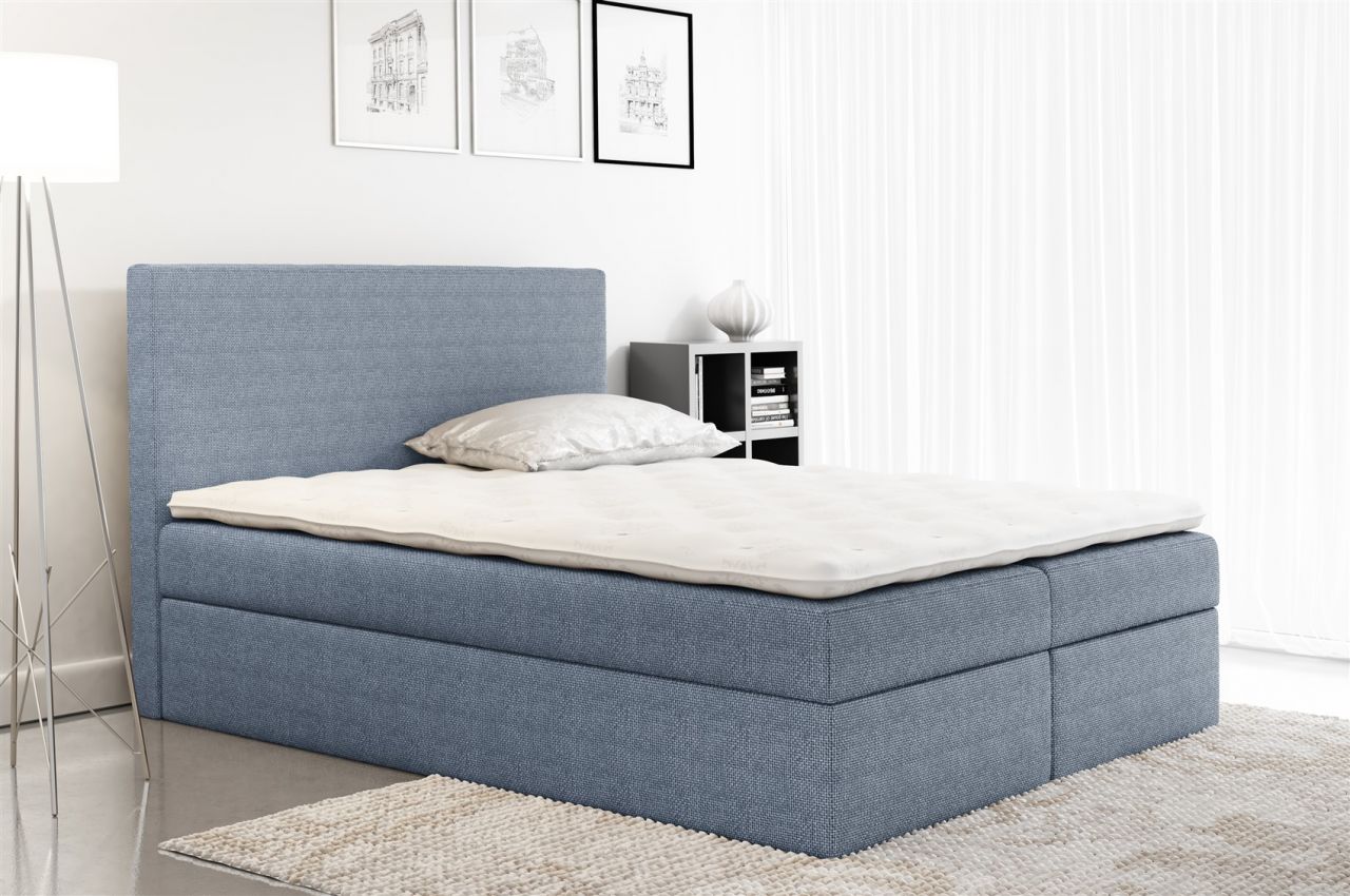 Boxspringbett Schlafzimmerbett KELIS Webstoff Hellblau 120x200cm von Fun Moebel