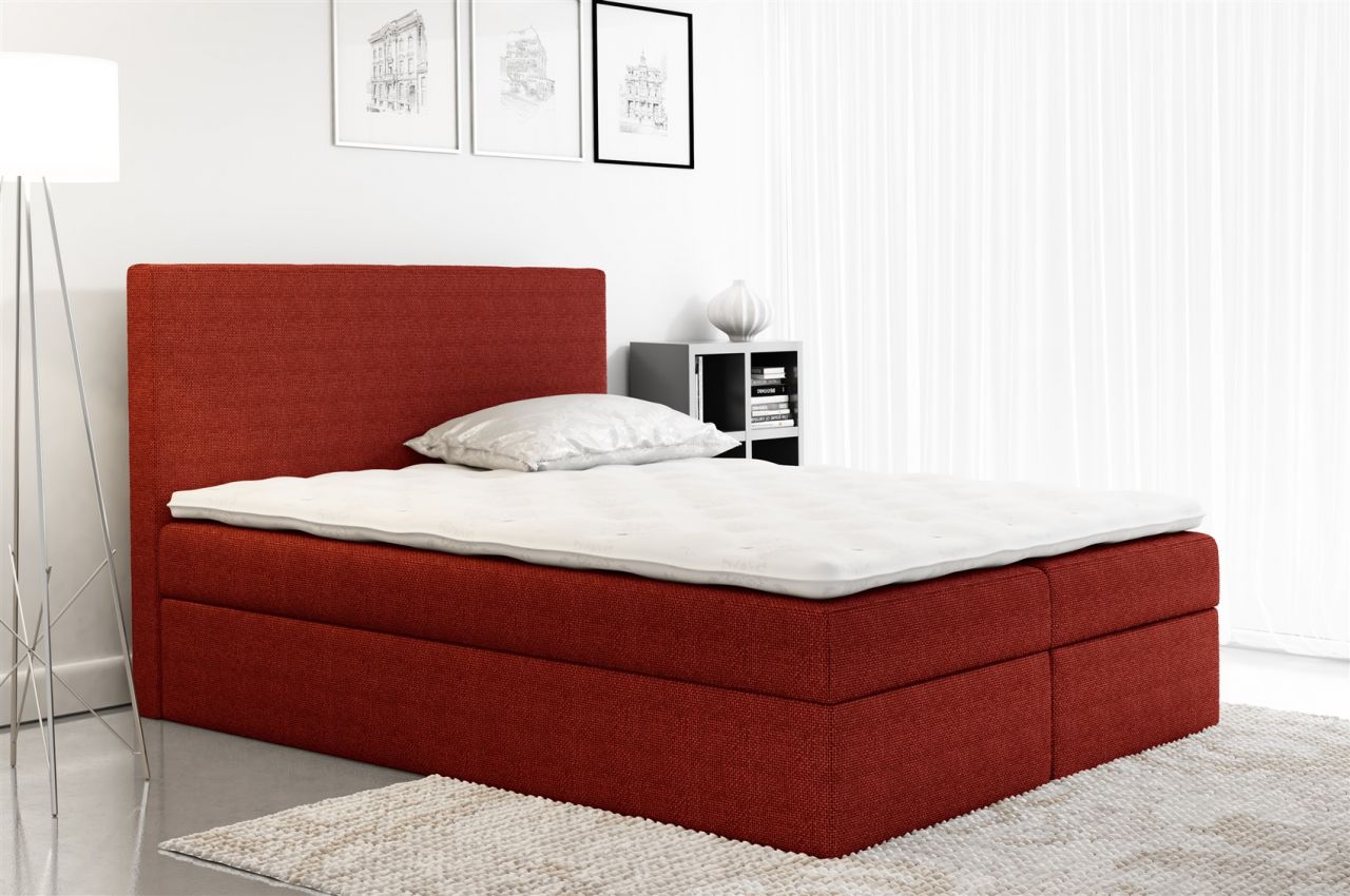 Boxspringbett Schlafzimmerbett KELIS Webstoff Rot 120x200cm von Fun Moebel