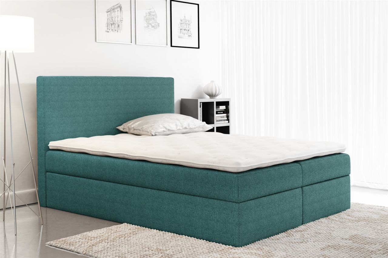 Boxspringbett Schlafzimmerbett KELIS Webstoff Türkis 120x200cm von Fun Moebel