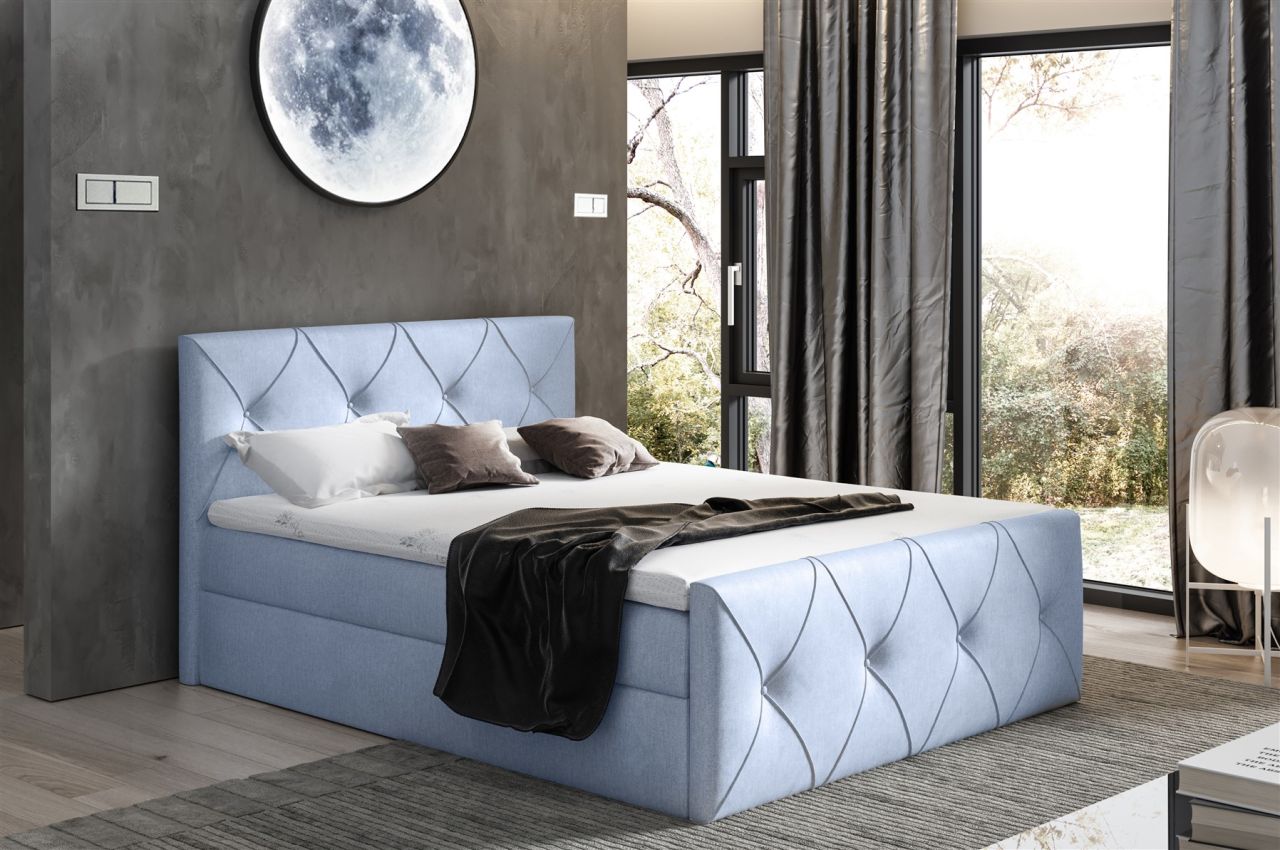 Boxspringbett Schlafzimmerbett LEWIS LUX 200x220cm in Stoff Monolith Sky von Fun Moebel