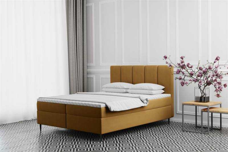 Boxspringbett Schlafzimmerbett MARAL 120x200cm in Stoff Monolith Senf von Fun Moebel