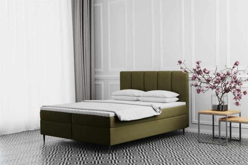 Boxspringbett Schlafzimmerbett MARAL 140x200cm in Stoff Monolith Olive von Fun Moebel
