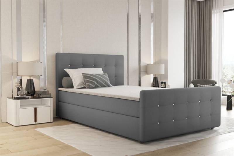 Boxspringbett Schlafzimmerbett MARKOS 140x200cm Stoff Soro Grau inkl. Topper von Fun Möbel
