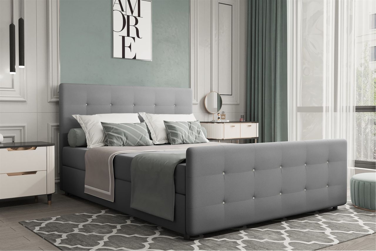 Boxspringbett Schlafzimmerbett MARKOS 180x200cm Stoff Soro Grau inkl. Bettkasten von Fun Möbel